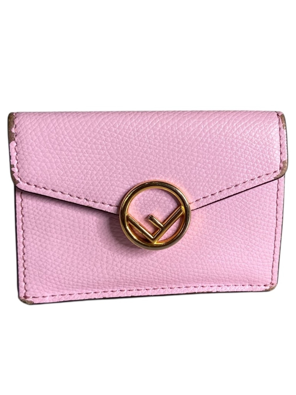Authentic Fendi Letter F Small Compact Wallet Lilac Pink Purple Gold Hardware